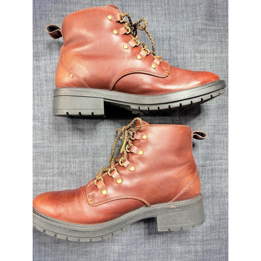 Cole Haan Grand OS Waterproof Leather Combat Boot Lug Sole Cognac Tan Hike 9.5 B - Picture 2 of 14